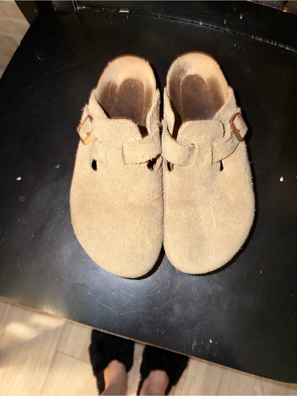 Kids Suede Buckle Clog - Tan